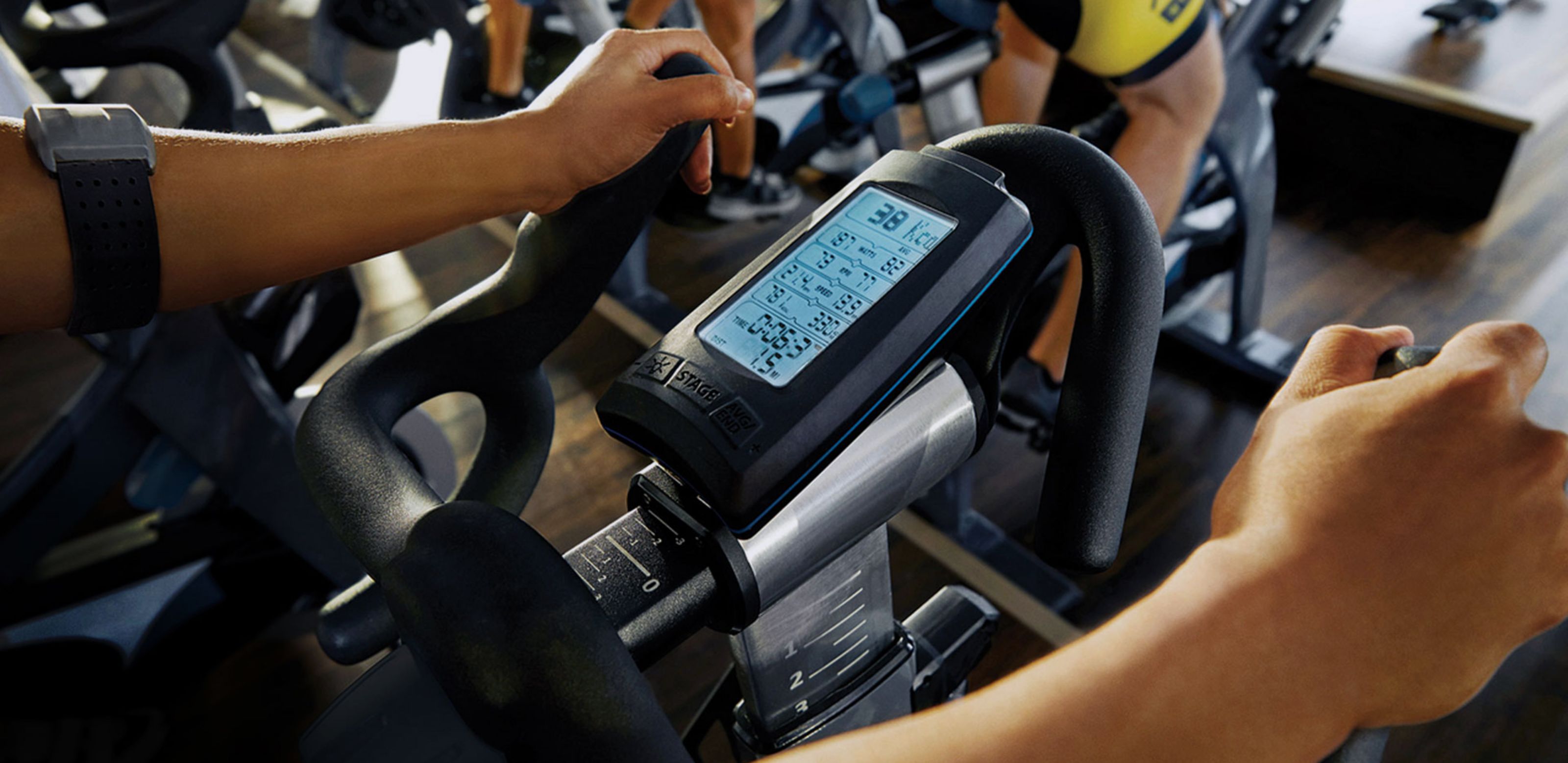 close up view of screen on a stationary bike